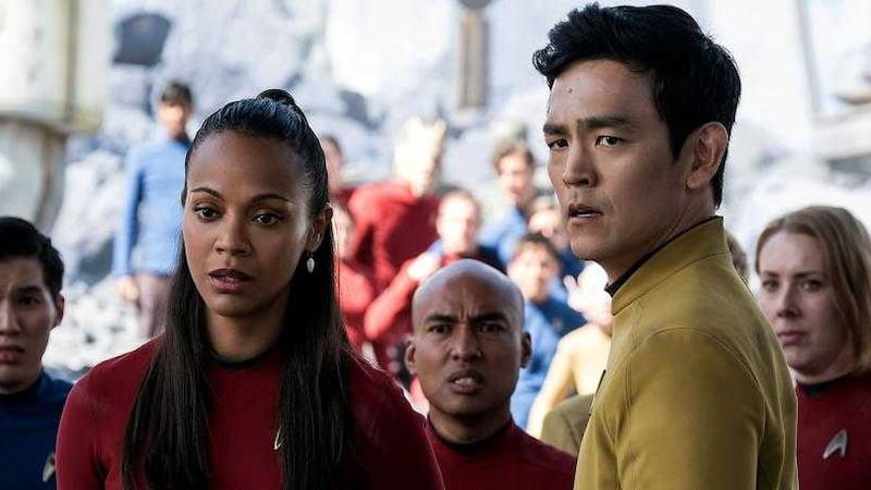 Zoe Saldana plays Uhura and John Cho plays Sulu in Star Trek Beyond 