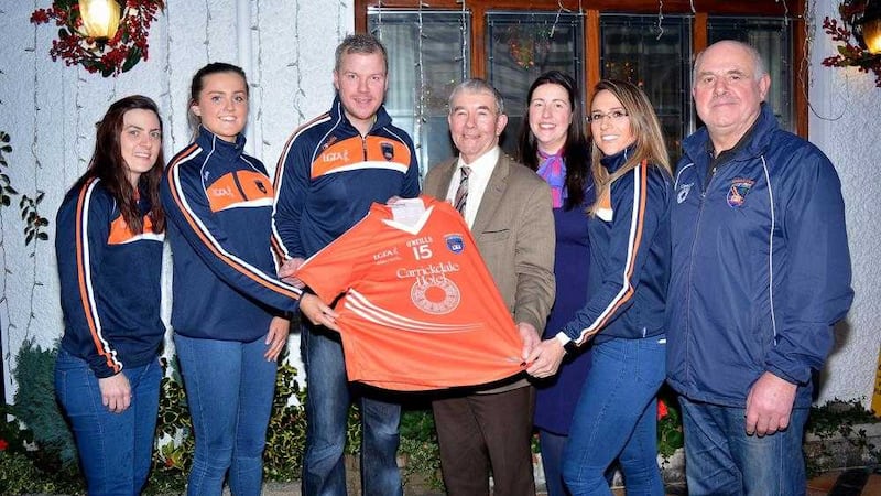 Mairead Tennyson and Aimee Mackin, manager Ronan, John Mc Parland and Orla Hayes of Carrickdale Hotel, Sharon Reel and Armagh Ladies' chair Owen Reel as Carrickdale renewed their sponsorship of Armagh ladies' football&nbsp;