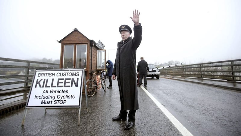 An anti-Brexit protest and stage a customs post border crossing on the M1 at Carrickarnon near the Irish border between Newry and Dundalk. Picture by Jonathan Porter/PressEye.com 