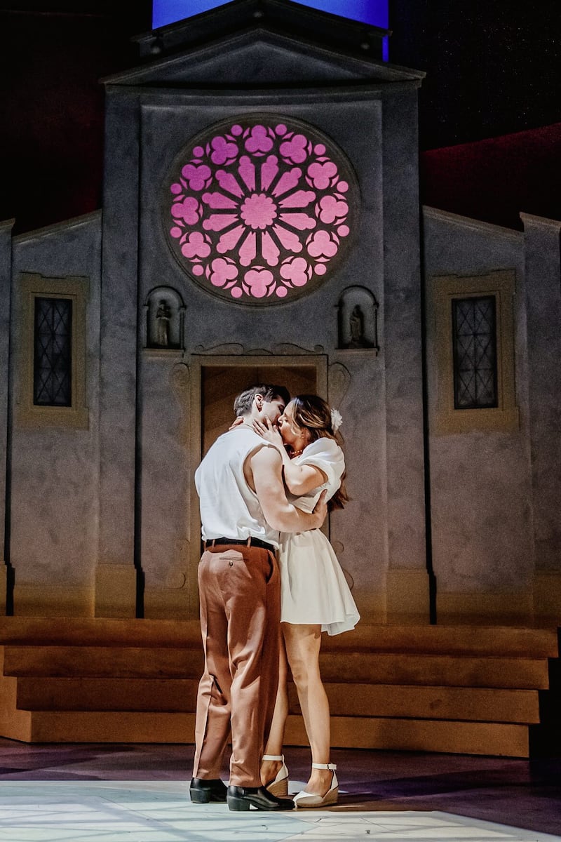 Adam Gillian and Emma Dougan as Romeo and Juliet in the Lyric Theatre&#39;s new production of William Shakespeare&#39;s classic play. Picture by Carrie Davenport 