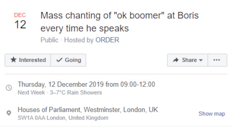 "okay boomer" Facebook event 