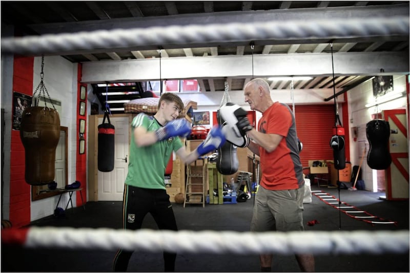 Jude Gallagher training with coach Mickey O&#39;Neill at the Two Castles club in Newtownstewart. Picture by Hugh Russell 