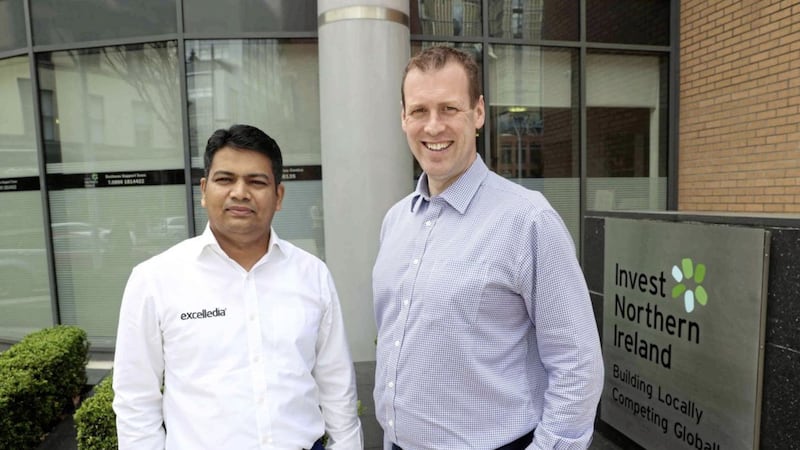 Pictured at the announcement of the new Belfast office are Muhamed Farooque, CEO of Excelledia and Steve Harper, Invest NI 