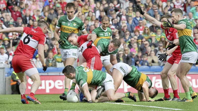Derry had Kerry on their knees during Sunday&#39;s second All-Ireland SFC semi-final at Croke Park but could not keep them down. Picture: Margaret McLaughlin 