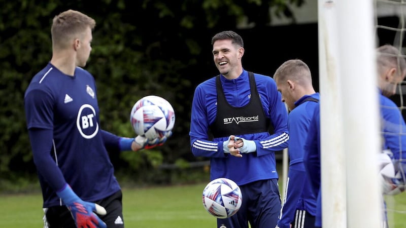 Kyle Lafferty training with teams mates ahead of a Nations League game earlier this year  
