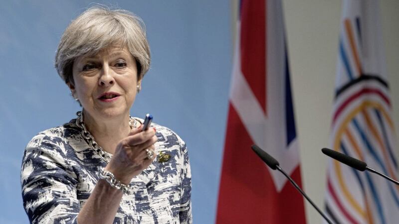 Britain&#39;s prime minister Theresa May during a news conference as she attends the G20 summit in Hamburg on Saturday. Picture by Stefan Rousseau, Press Association 