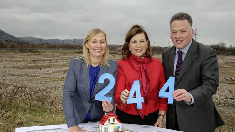 Announcing the Visteon project by Radius are Anita Conway, director of development, Diana Fitzsimons, chair, and John McLean, chief executive. Photo: Darren Kidd/PressEye 