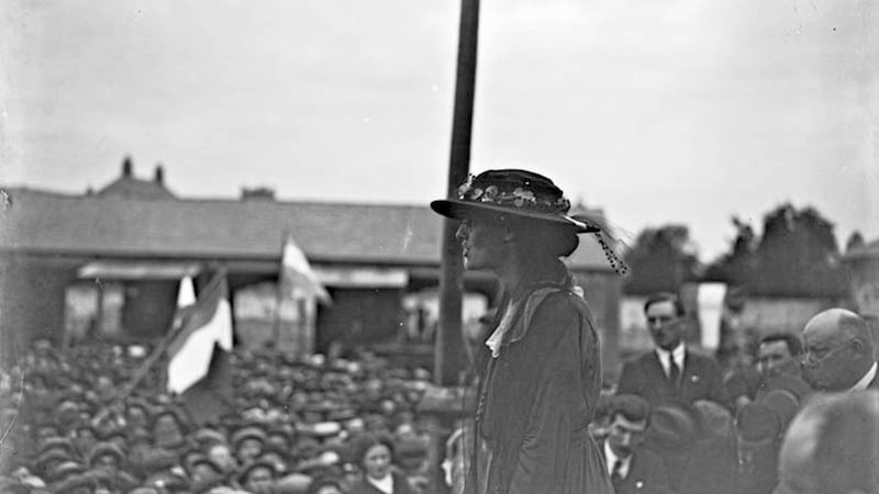 Countess Markievicz addressing Sinn F&eacute;in supporters during the 1917 Kilkenny by-election 