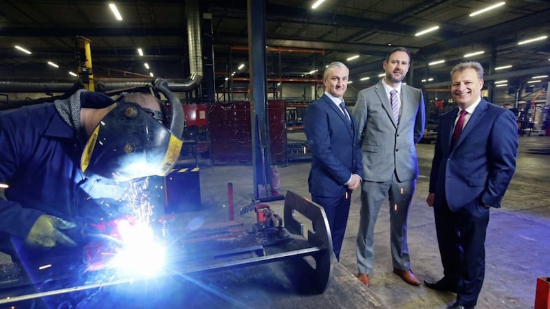  Global Equipment Spares Limited (GES) is more than doubling its workforce over the next three years as part of a strategy to grow its export sales six-fold. Pictured are Barry O&#39;Neill, sales director of GES, John McClenaghan, managing director of GES and and Invest NI&rsquo;s executive director of business and sector development, Jeremy Fitch 