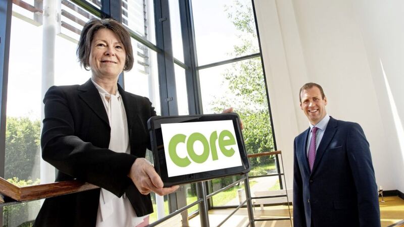Patricia O&rsquo;Hagan MBE (left), chief executive of Core Systems with Steve Harper, executive director of international business at Invest NI. 
