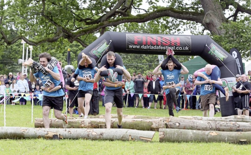 All Ireland Wife Carrying Championships return to Dalriada Festival at Glenarm Castle Picture: Paul Faith 