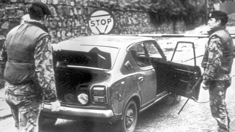 Men of the 2nd Queen&#39;s Regiment searching a car at the South Armagh border. British officials feared closing Irish border roads using explosives during the Troubles would distress and harm local residents, newly-disclosed records showed. Picture by Press Association 