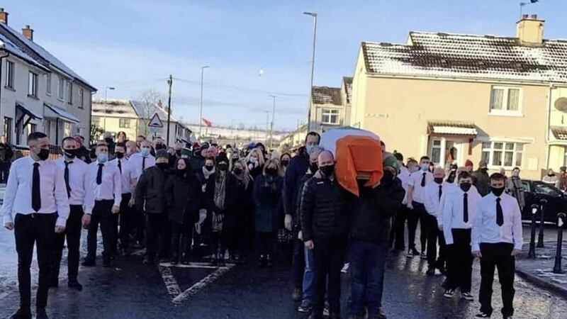 A large number of mourners joined the funeral cortege of Eamon McCourt in Derry 