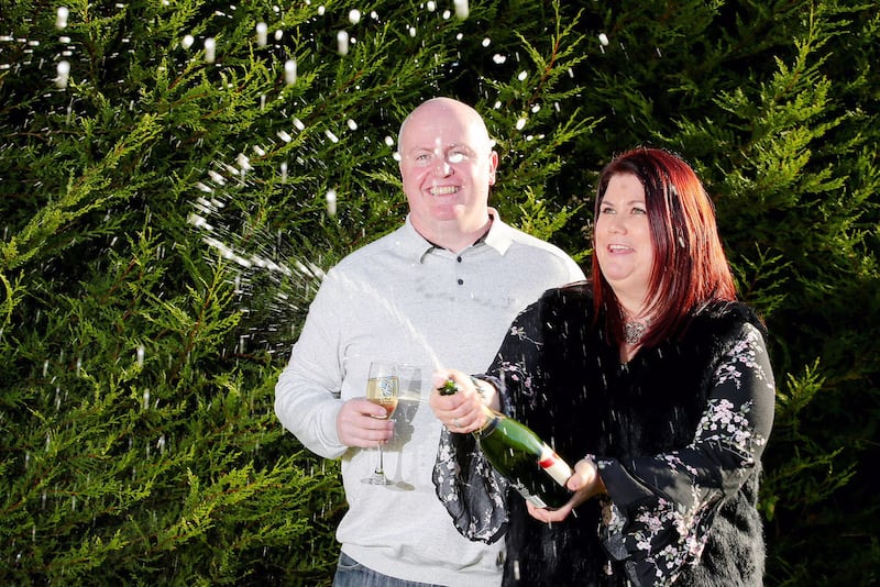 &nbsp;Catherine and Ciaran Kidd from Draperstown celebrate their lottery win.