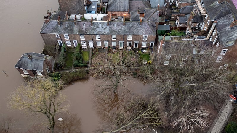 A fallen tree in floodwater in York following storms in January