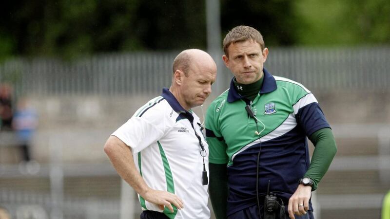 Kieran Donnelly (right) during his time as Fermanagh assistant manager with Peter Canavan (left). <br />Pic Colm O'Reilly