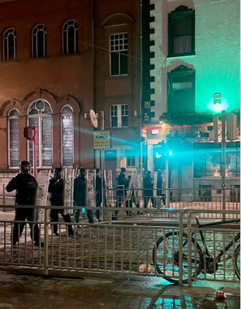 Riot police form a cordon in Dublin's city centre.  Picture, Patricia MacBride.