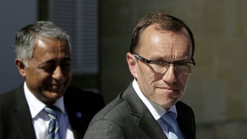 UN Special Advisor Espen Barth Eide leaves the presidential palace after a meeting with Cypriot president Nicos Anastasiades in Nicosia, Cyprus PICTURE: Petros Karadjias 