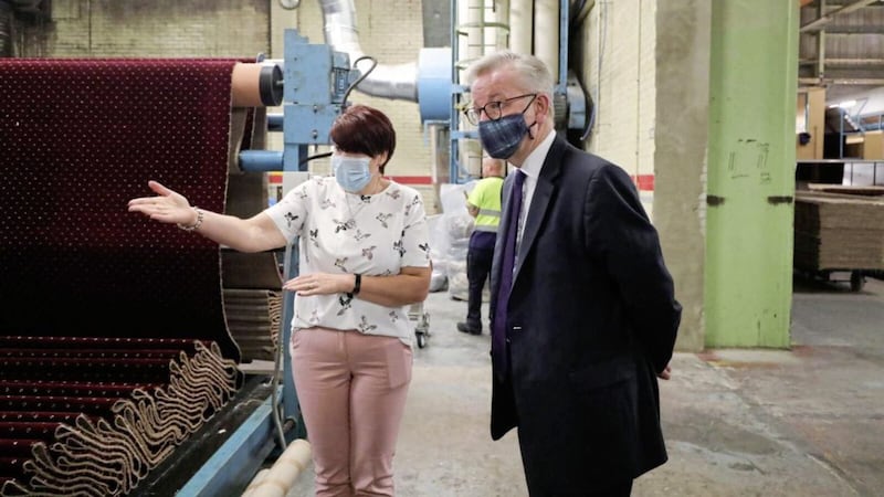 Michael Gove visited the Ulster Carpets factory in Portadown. Picture by Press Eye/PA Wire 