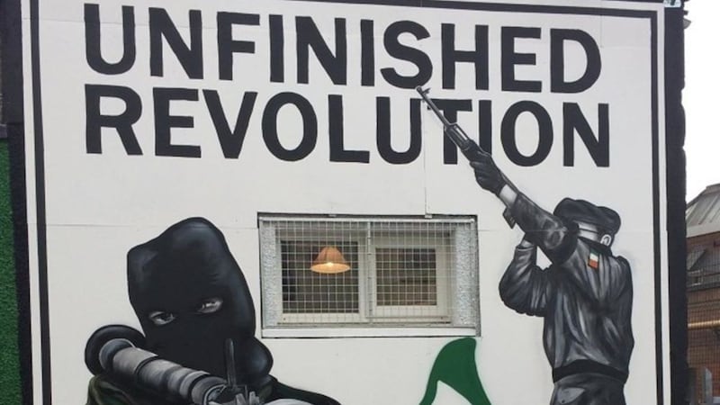 The &quot;Unfinished Revolution&quot; mural in Derry&#39;s Bogside. 