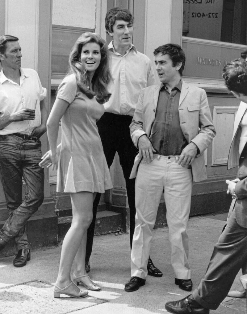 Raquel Welch with Dudley Moore and Peter Cook on the set of Bedazzled 