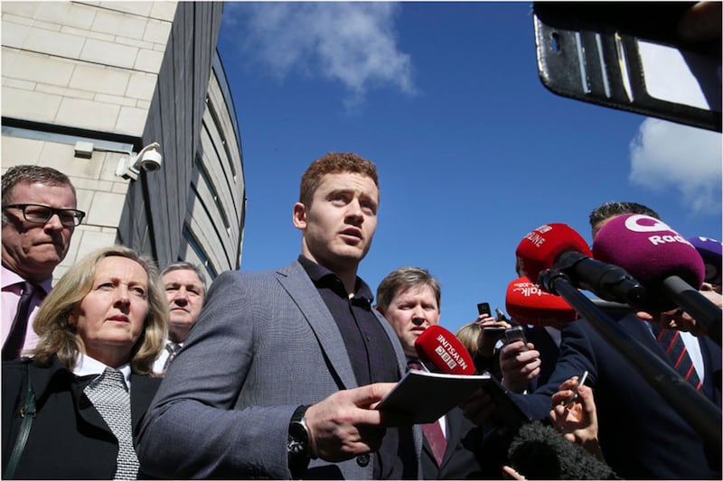&nbsp;Paddy Jackson speaks to the media after being acquitted. Picture by Hugh Russell