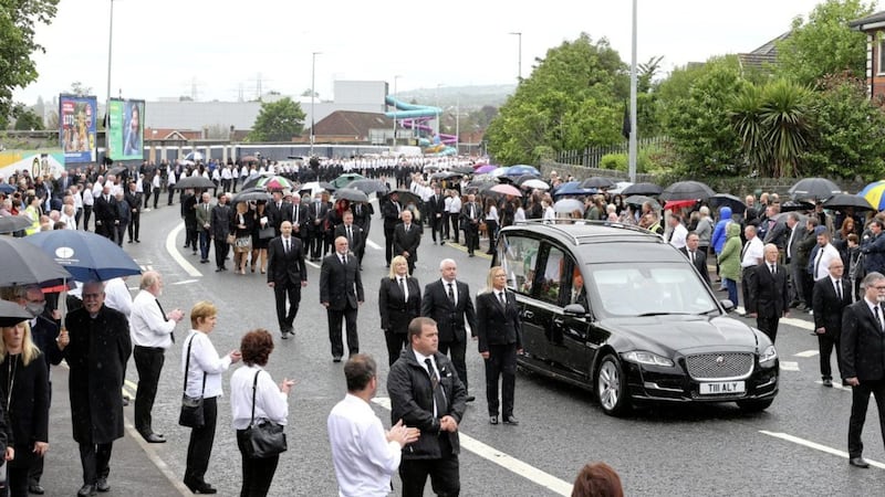 The funeral of republican Bobby Storey making its way to Milltown for burial Picture Mal McCann. 
