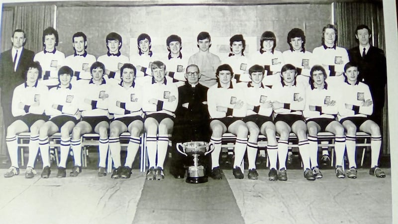 The St Malachy&#39;s College MacRory Cup winning team from 1970. Martin O&#39;Neill is seated in the front row to the right of Canon Walter Larkin 