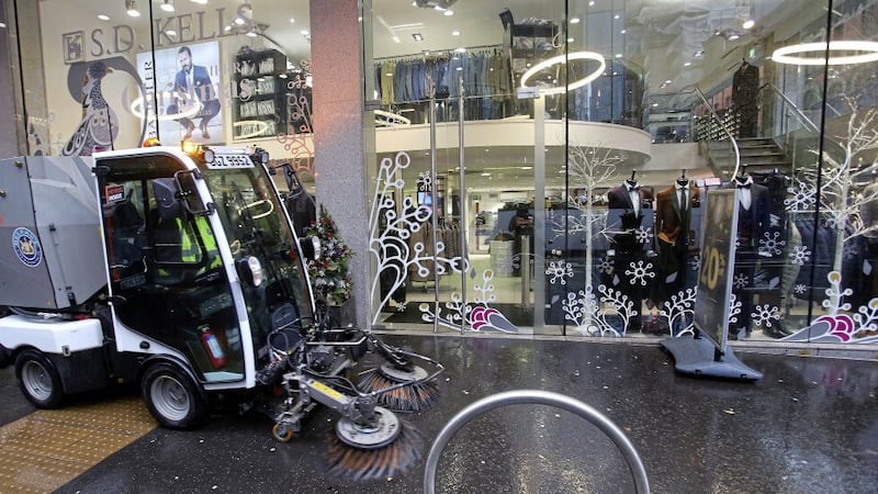 The ram raid at the SD Kells store in Bedford Street. Picture by Mal McCann 