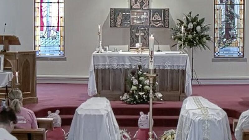 Shauna and Kelsey Marie Stokes were buried following Requiem Mass at St Joseph&#39;s Church, Galliagh. 