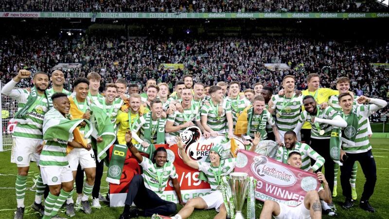 Celtic&#39;s celebrations with the Scottish Premiership trophy last year - such scenes sadly couldn&#39;t be replicated this year, despite the Celts completing nine in-a-row. 