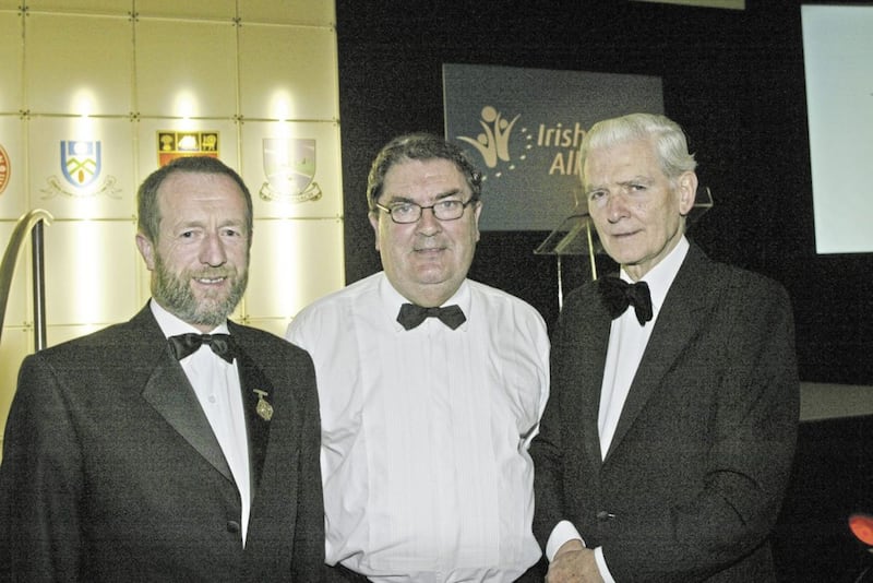 Irish News Chairman Jim Fitzpatrick pictured at the Irish News All Star GAA awards with John Hume and GAA President Sean Kelly. Pic: Hugh Russell