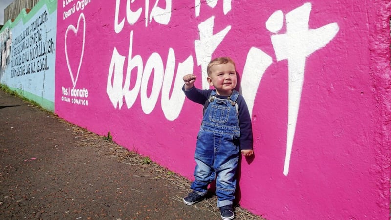 D&aacute;ithi Mac Gabhann at the new Organ donation mural on the Whiterock Road. Picture Mal McCann. 