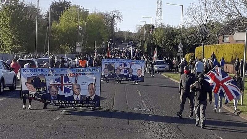 Hundreds of loyalists took part in a protest parade in Carrickfergus on Thursday 