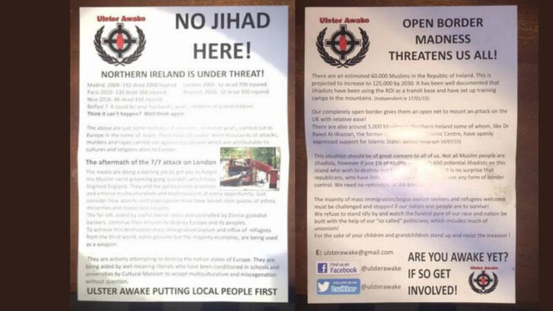 The leaflets claim to be from far-right group Ulster Awake 