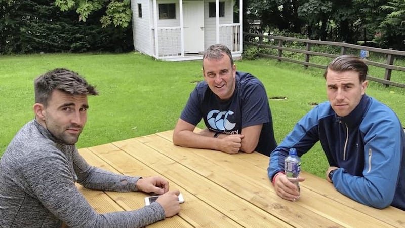 A pre-final get together. Tiarnan, Terry and Conall discuss tomorrow&#39;s game in the back garden - the scene of countless impromptu All-Ireland finals 