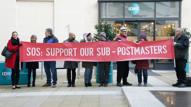 Protestors outside the Post Office Horizon IT inquiry at the International Dispute Resolution Centre, London (Kirsty O’Connor/PA)