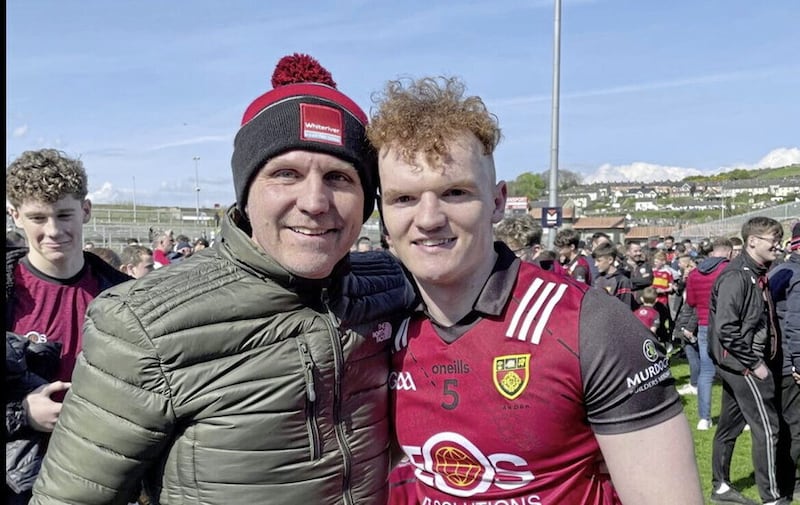 Miceal and Danny Magill at Pairc Esler after Down&#39;s Ulster Championship victory over Donegal in April. Picture by Kenny Archer 
