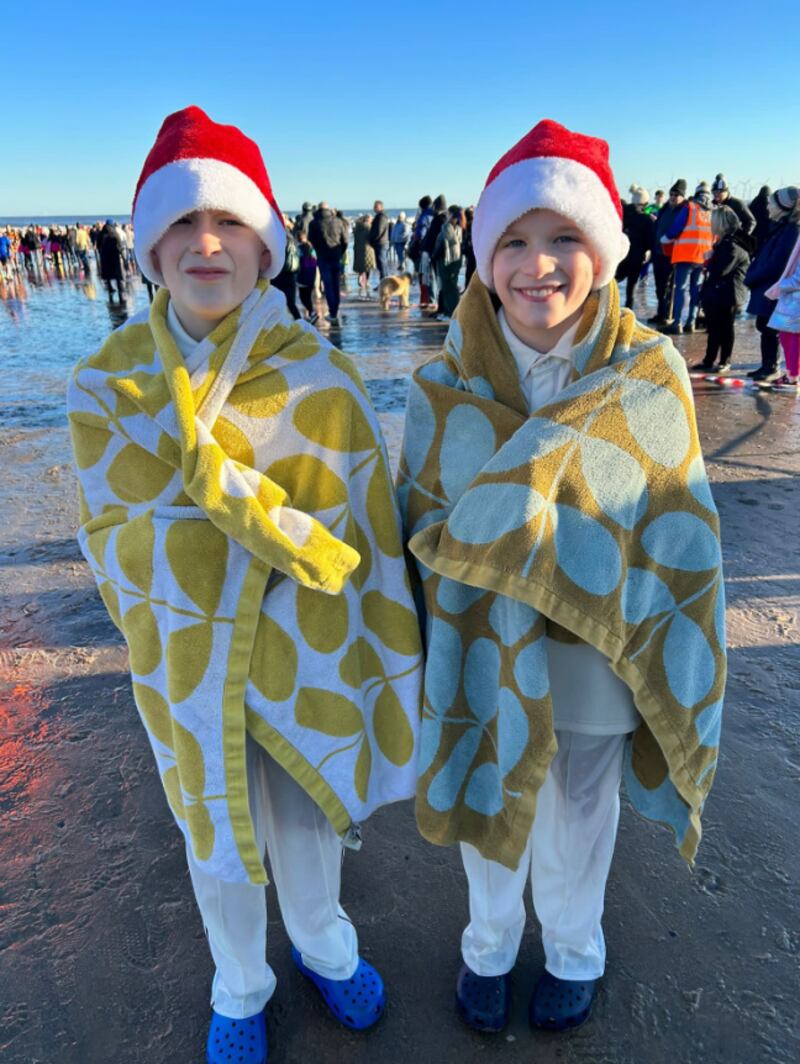 Twins Henry and George took part in the Boxing Day dip to raise money for nets