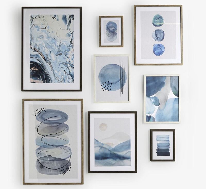 <strong>4. Set of 8 Framed Art, &pound;120, Next<br /></strong>With plenty of hanging possibilities, this set of prints in very attractive shades of blue flows beautifully together, and will transform a blank space into something serene and stimulating