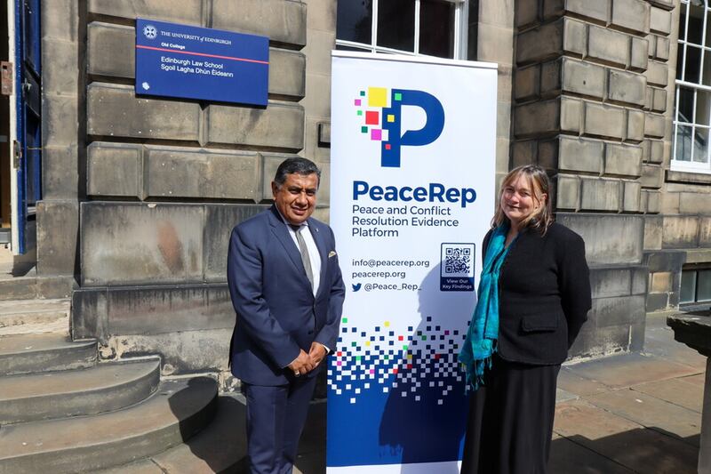 Lord Ahmed of the UK's Commonwealth & Development Office, with Professor Bell at the University of Edinburgh.