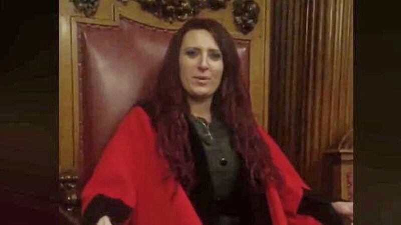 Britain First deputy leader Jayda Fransen pictured in the Lord Mayor&#39;s chair in Belfast council chamber 