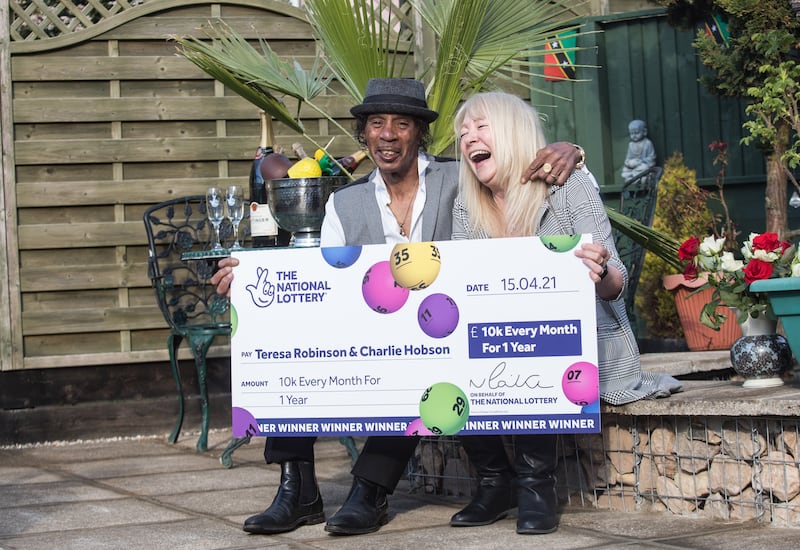 Nurse Teresa Robinson, 65, plans to buy a home on the island of Nevis in the Caribbean with her partner Charlie Hobson, 62, after winning £10,000 per month for a year on the National Lottery’s Set For Life draw. (National Lottery/ PA)