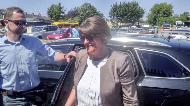 DUP leader Arlene Foster arrives at Clones for the Ulster GAA final 