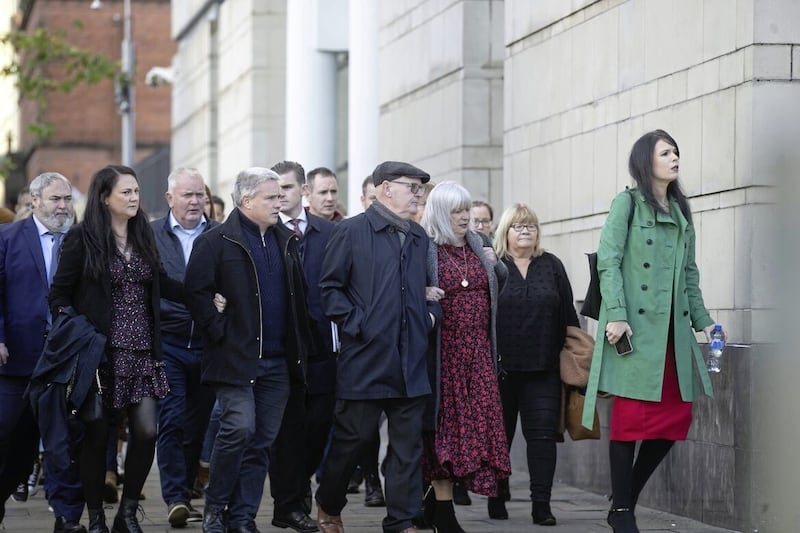 The McAnespie family at court in Belfast for the Judgment which comes in same week UK government presses ahead with plans for a de facto amnesty for Troubles-related offences.Picture by Hugh Russell. 
