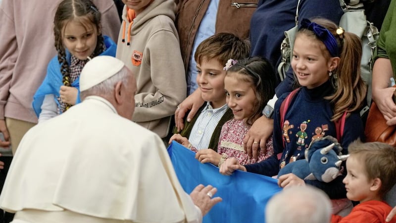 On Ash Wednesday, Pope Francis met a group of children from Ukraine who have been forced to flee their homeland because of the Russian invasion. Picture by AP Photo/Andrew Medichini 