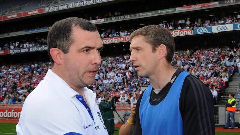 Seamus McEnaney, left, is the early frontrunner to take on the mantle of Derry senior intercounty boss