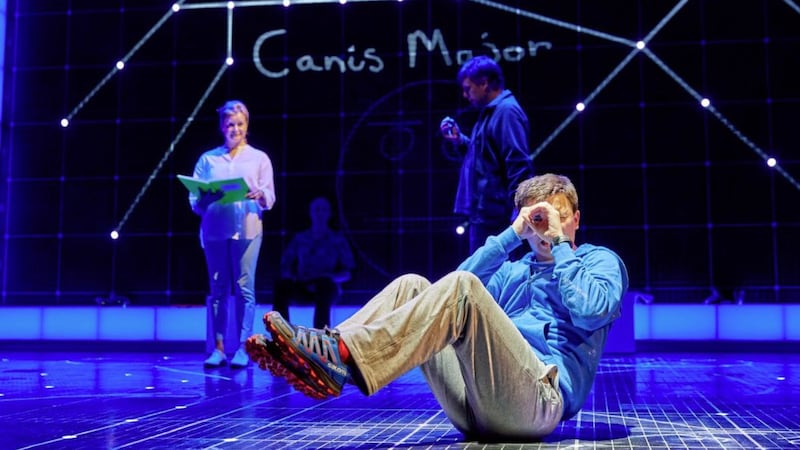 Julie Hale, Stuart Laing and Joshua Jenkins as Christopher in The Curious Incident of the Dog in the Night-Time. Picture by Brinkhoff/M&ouml;genburg. 