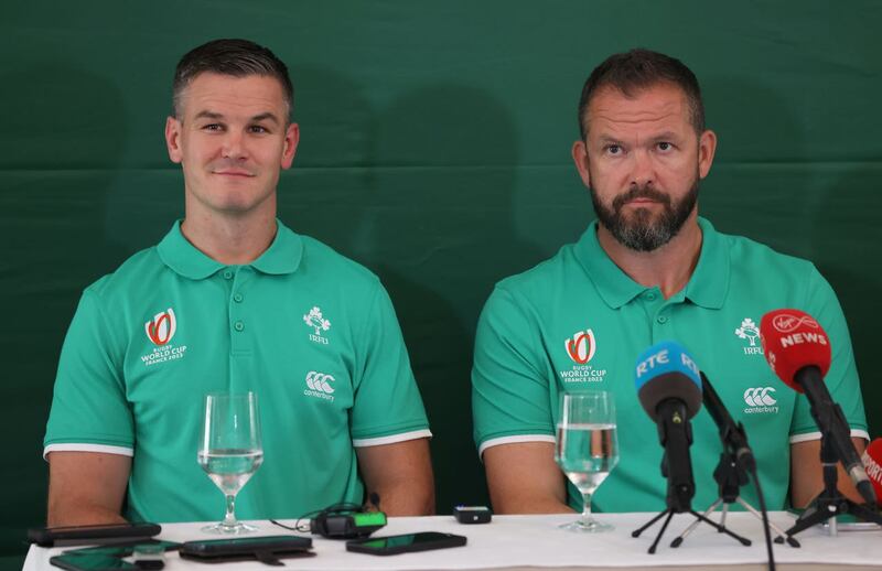 Johnny Sexton, left and Andy Farrell, right, are preparing for the Rugby World Cup in France
