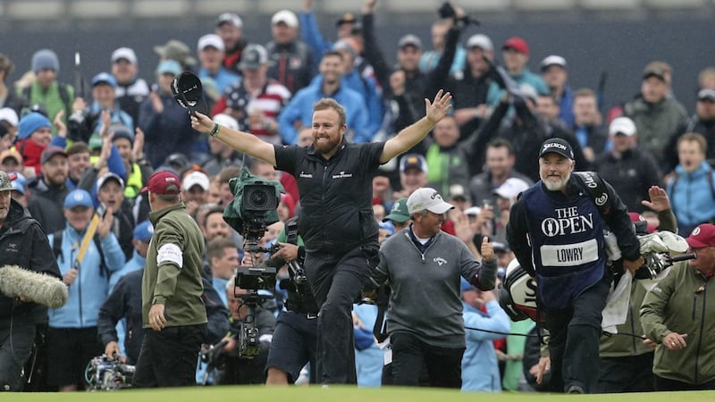 Shane Lowry is applauded after winning the Open Championship at Royal Portrush Golf Club yesterday Picture by PA
